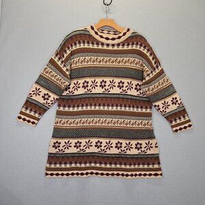 Vintage Express Tricot Knitted Embroidered Floral Sweater Tunic Size Small